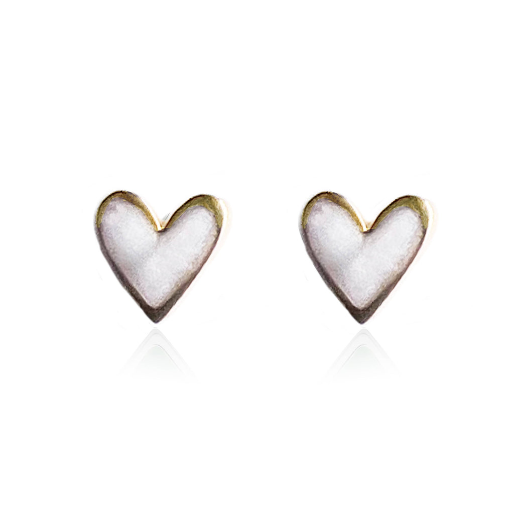 Mini Pearlescent Heart Studs With Gold Plating