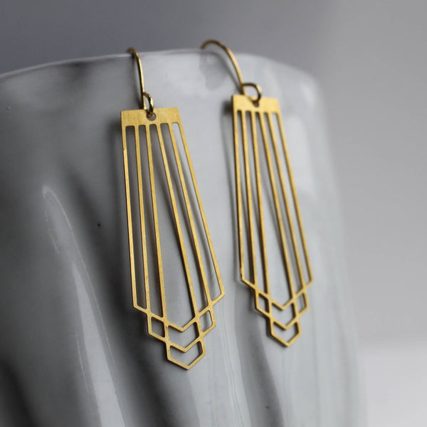 Gold Art Deco Cut Earrings