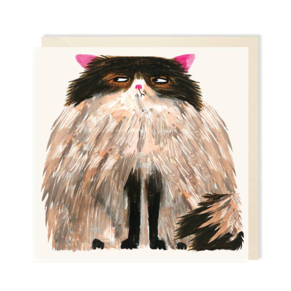 Grumpy Fluffy Cat Greeting Card | Funny Cat Greeting Card