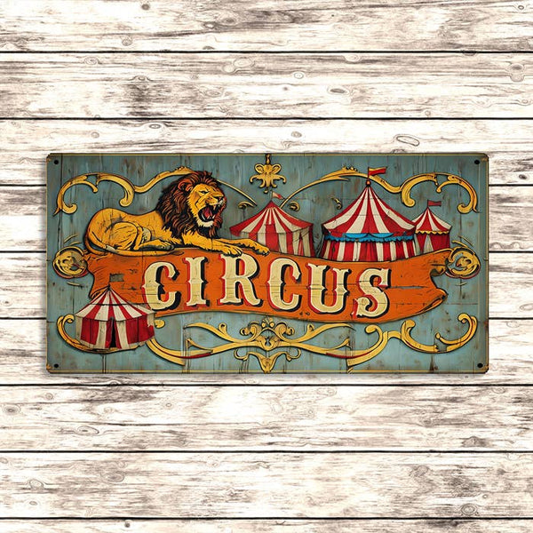 Circus Metal Sign – Vintage Lion & Big Top Carnival Wall Art