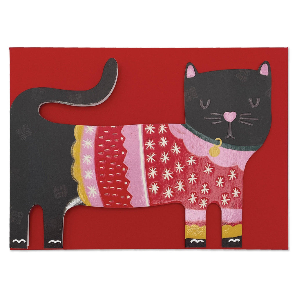 Cute Black Cat in Christmas Jumper Christmas Card