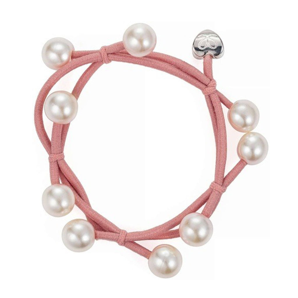 Pearl Cluster On Champagne Pink Elastic Bangle Band