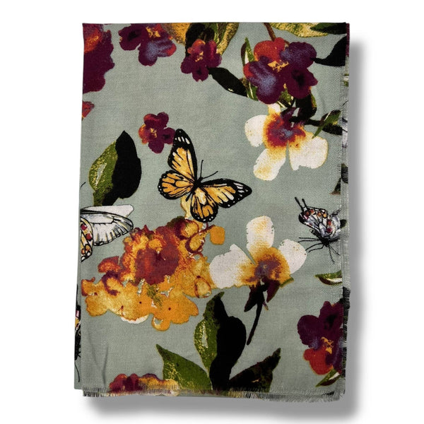 Butterfly and Floral Print Scarf