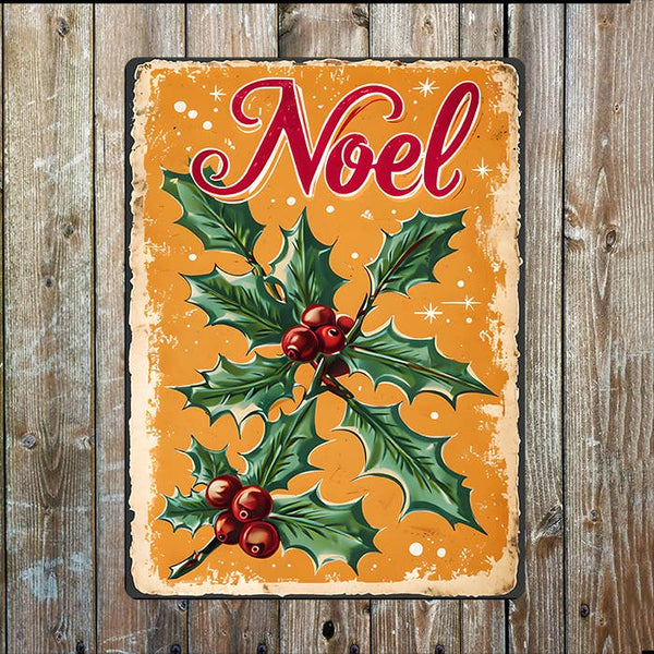 Noel Holly Berries Retro Christmas Wall Metal Sign