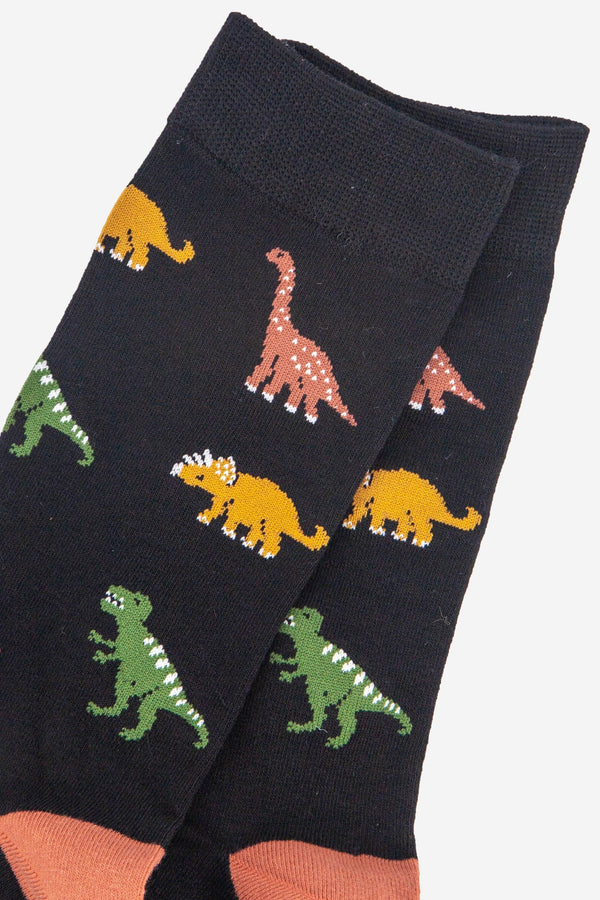 Men's Bamboo Socks - Black, Dinosaurs