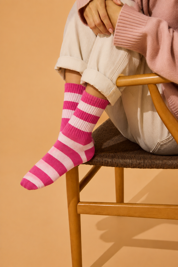 Cherry pink and baby pink striped signature socks