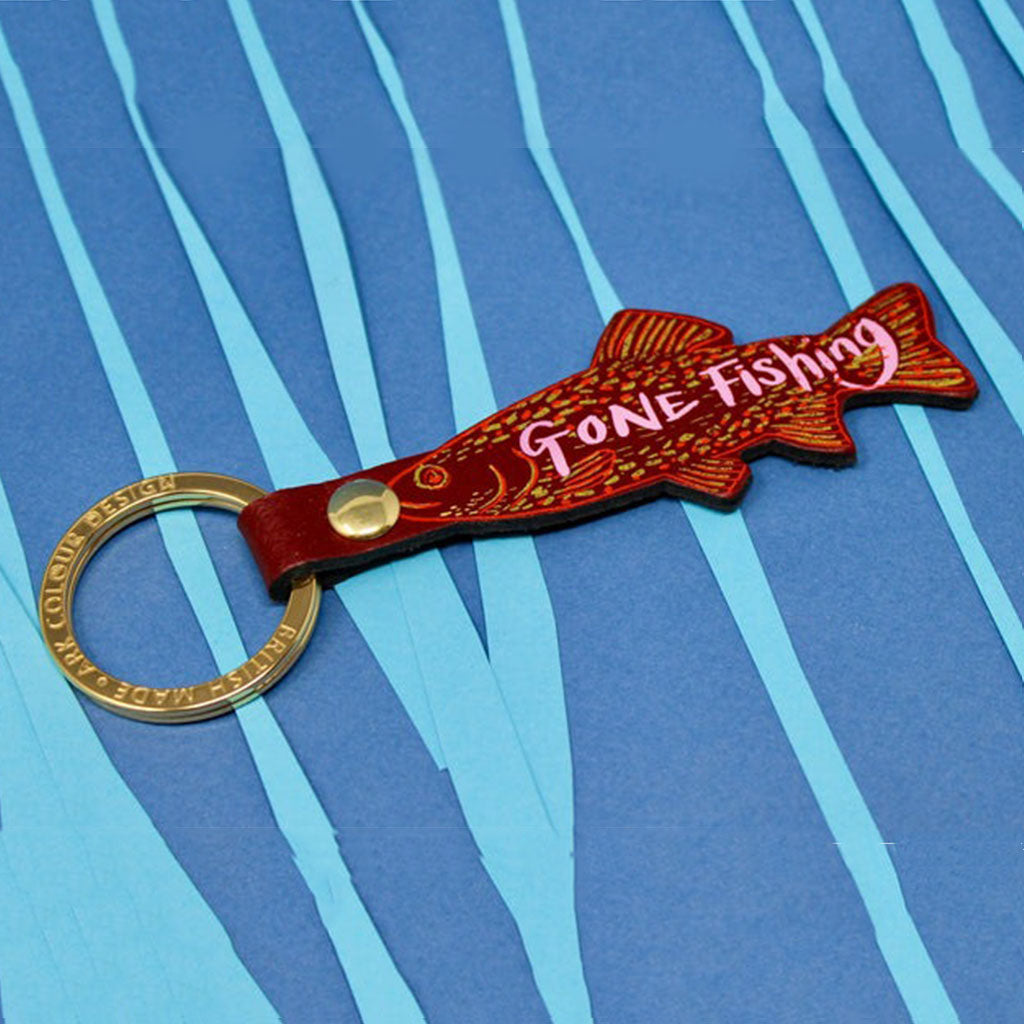 Gone Fishing Key Fob Dark Red