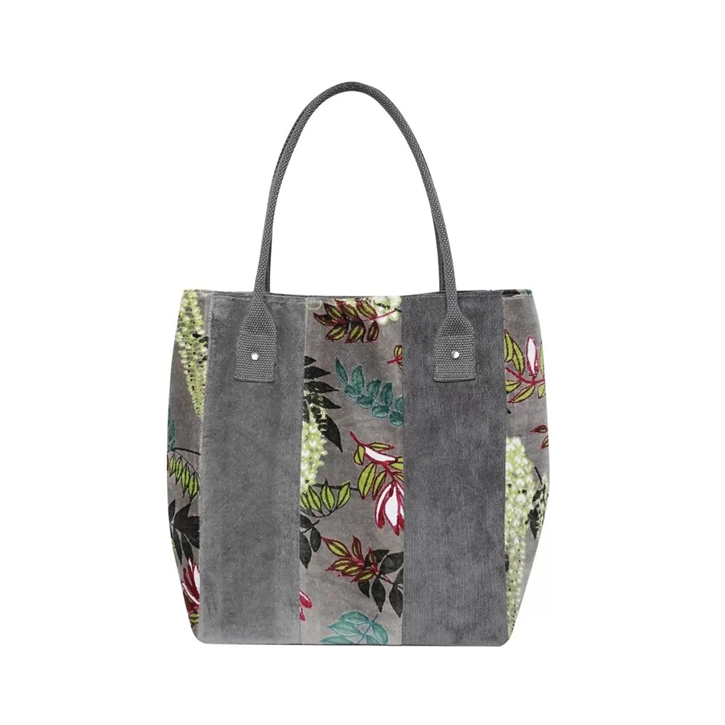 Printed Velvet Slouch Tote Grey