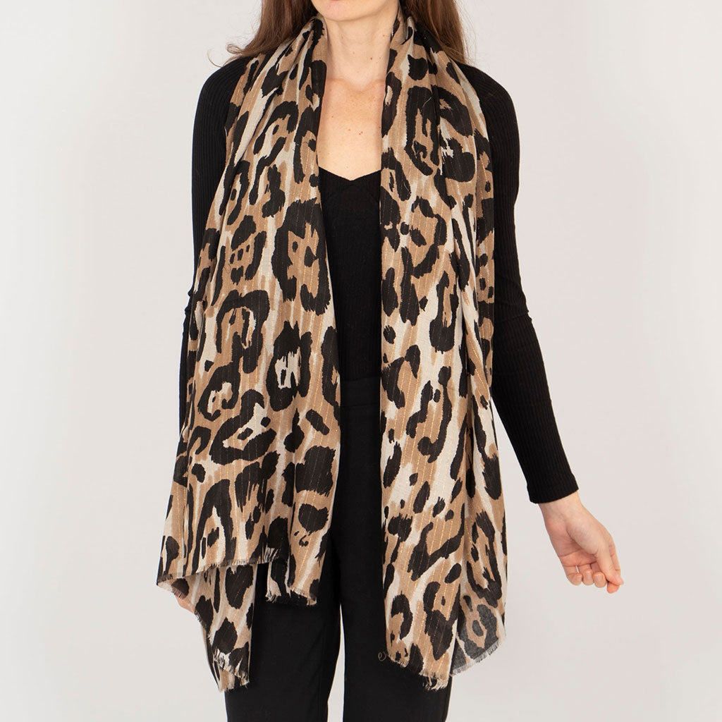 Janey Lightweight Scarf - Neutral, Leopard Stripe