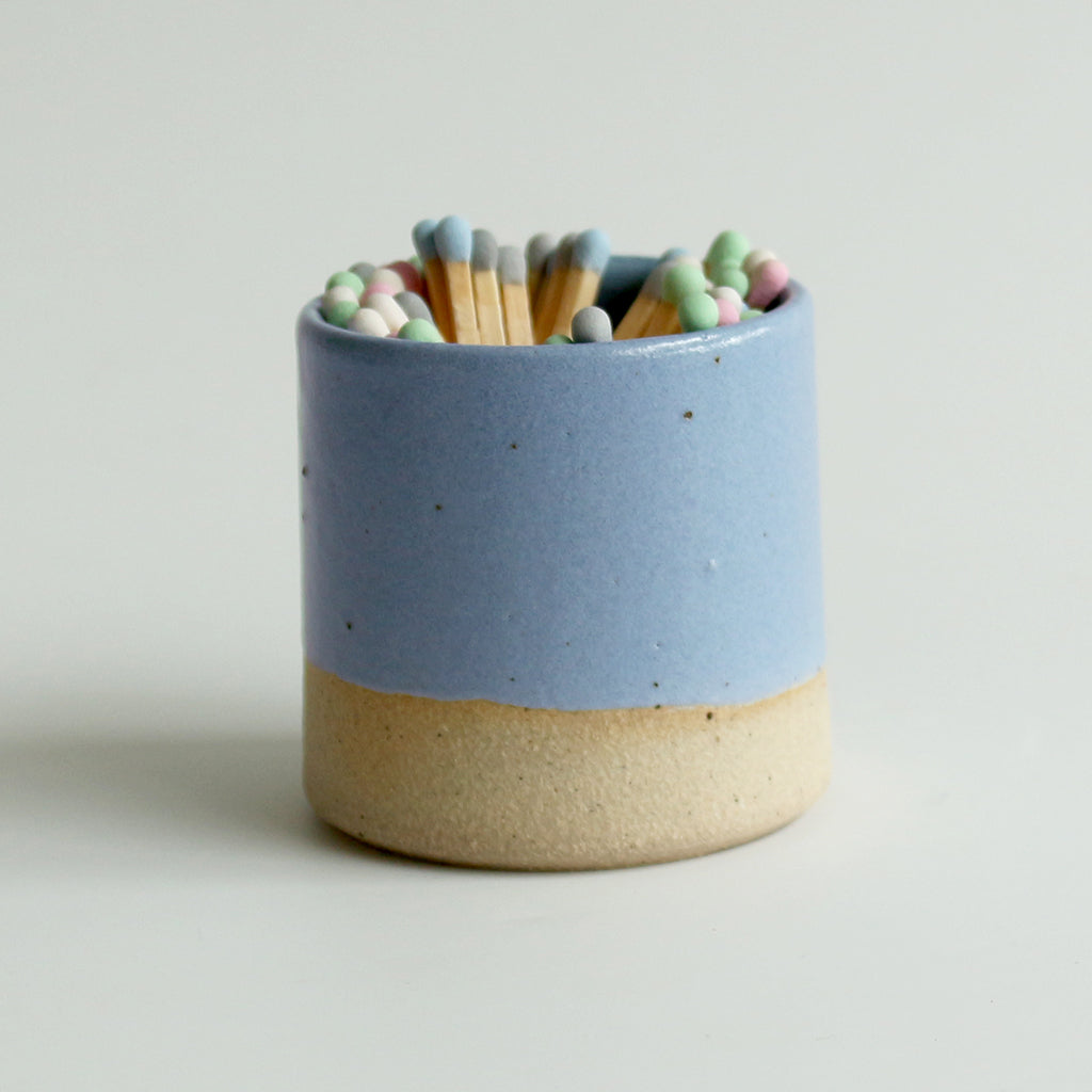 Match Striker Pot with Matches in Cornflower Blue Stone Series By Habulous Ceramics