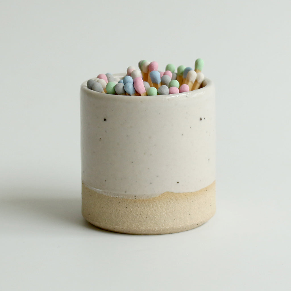 Match Striker Pot with Matches in Off-White Stone Series By Habulous Ceramics