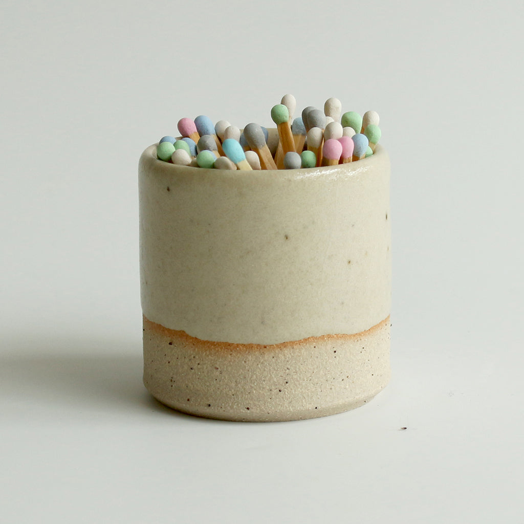 Match Striker Pot with Matches in Light Yellow Stone Series By Habulous Ceramics