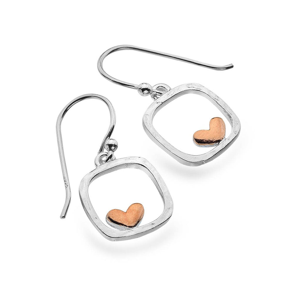 Framed Rose Gold Heart Sterling Silver Hook Earrings