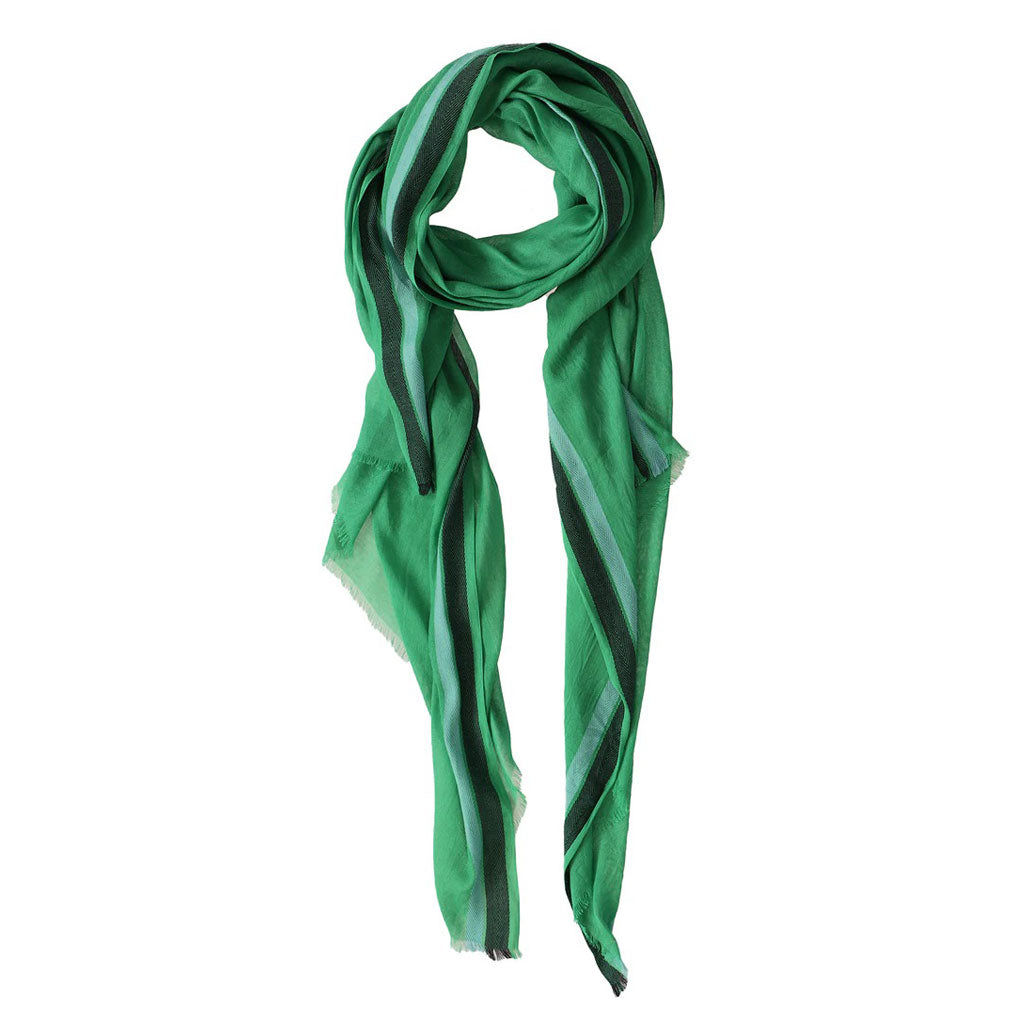 Grüner, marineblauer Schal mit gestreiftem Rand