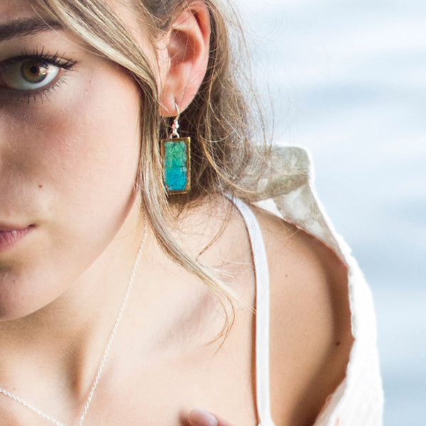 Boucles d'oreilles pendantes lagon turquoise émeraude par Habulous