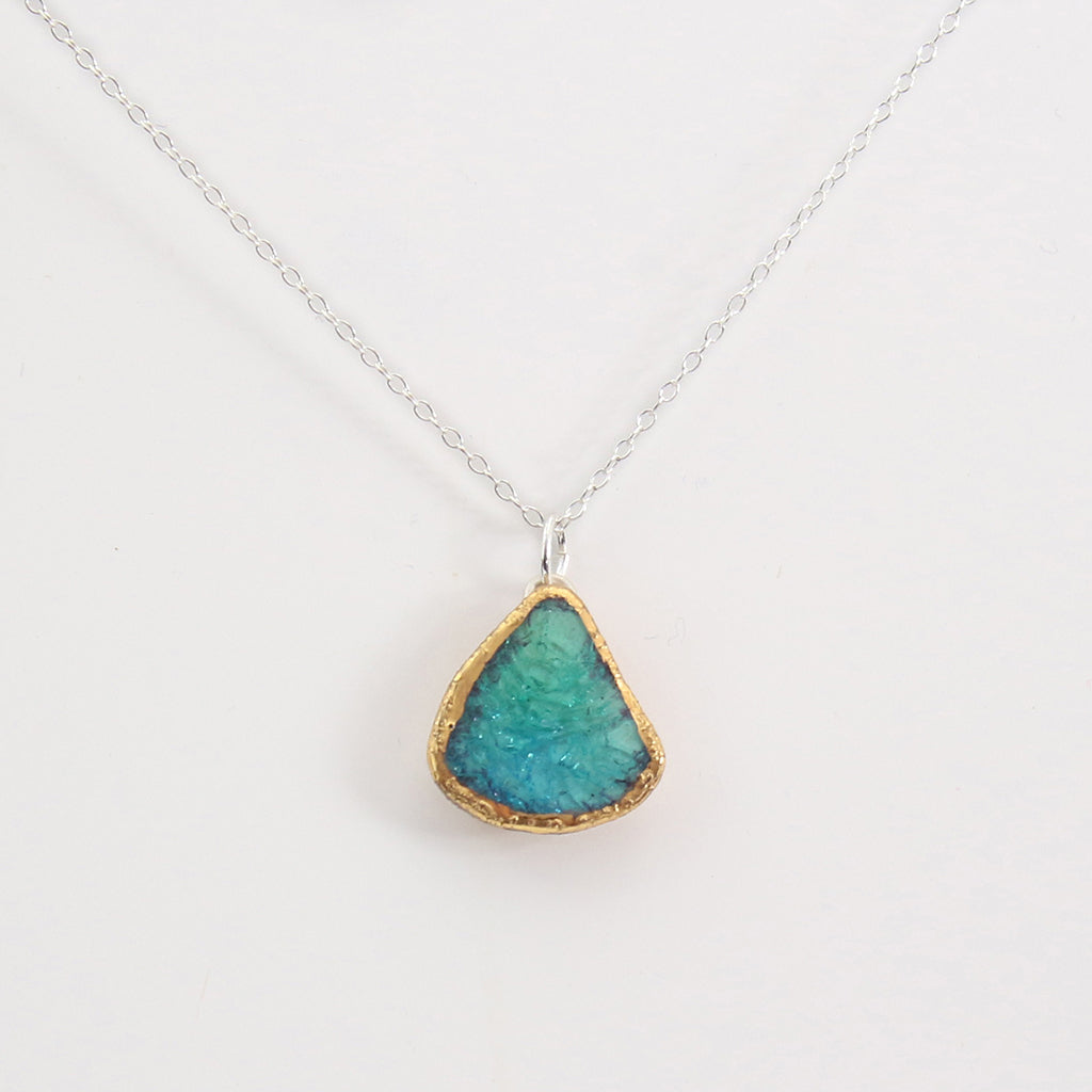 Emerald Turquoise Lagoon Teardrop Sterling Silver Pendant By Habulous