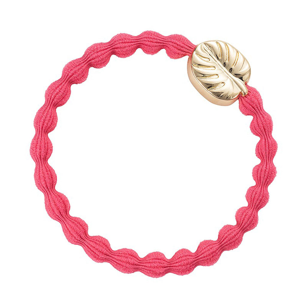 Feuille de palmier dorée sur bracelet élastique rose fluo