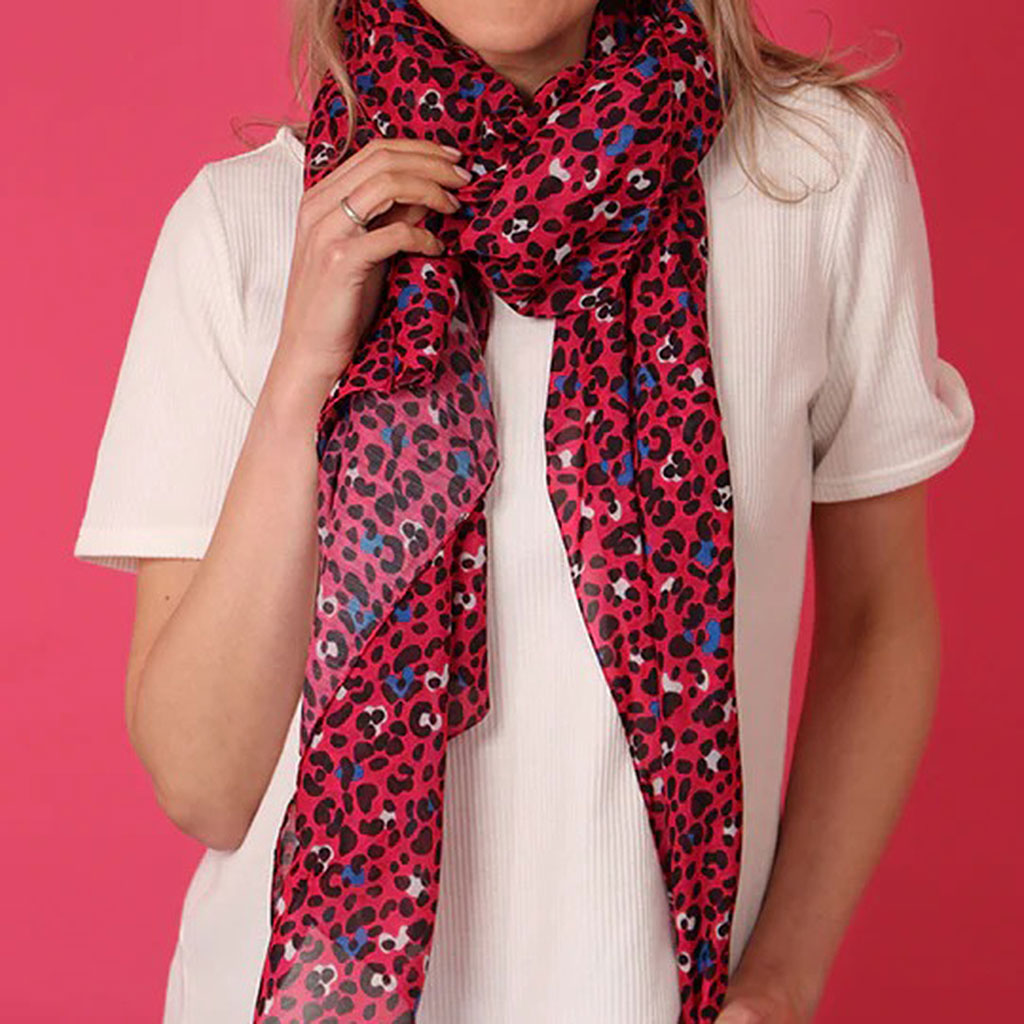 Fuchsia Small Animal Print Cotton Scarf
