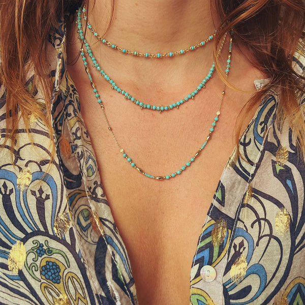 Collier de pierres précieuses en or turquoise Horus