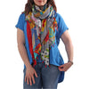 Patchwork-Schal aus Baumwolle mit tropischem Muster und Quasten in Marineblau