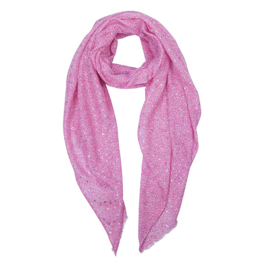 Pink All Over Ditsy Floral Print Scarf with Foil Detail