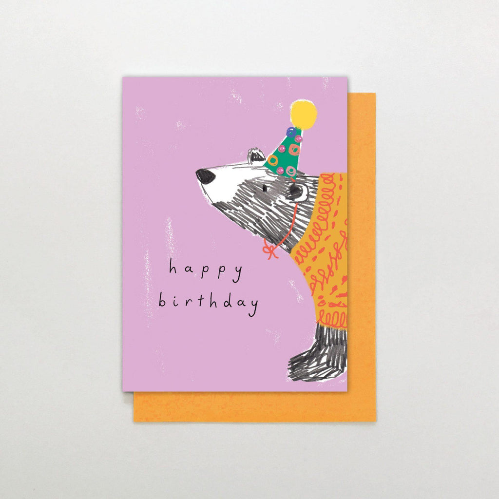 Bear In Party Hat Birthday Card - Insideout