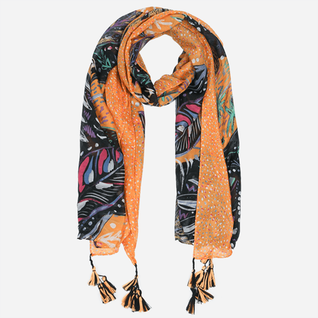 Black Orange Bright Tropical Jungle Scarf - Insideout