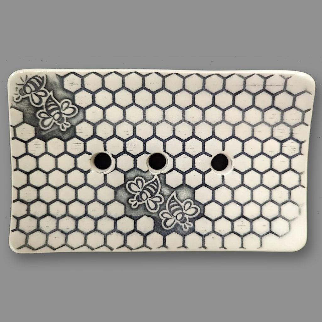 Blue Rectangular Soap Dish - Honeycomb - Insideout