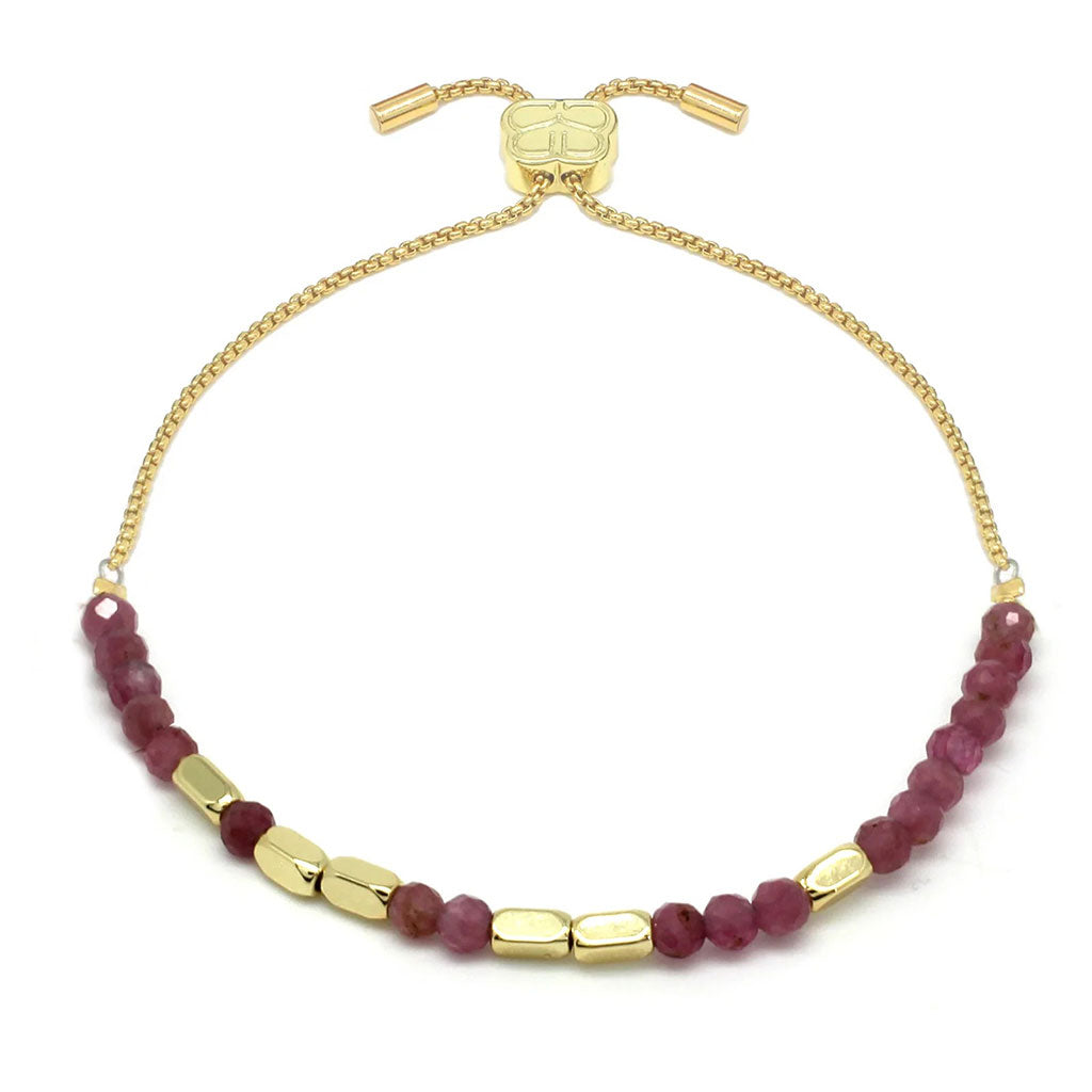 Morse Code Happiness Gemstone Gold Bracelet Pink Tourmaline