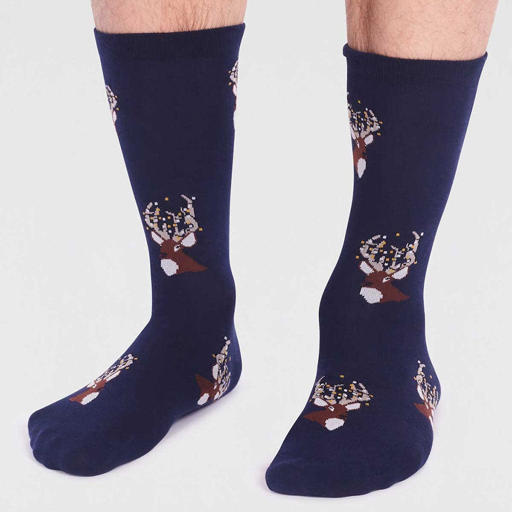 Celyn GOTS Organic Cotton Christmas Stag Sock Navy - Insideout