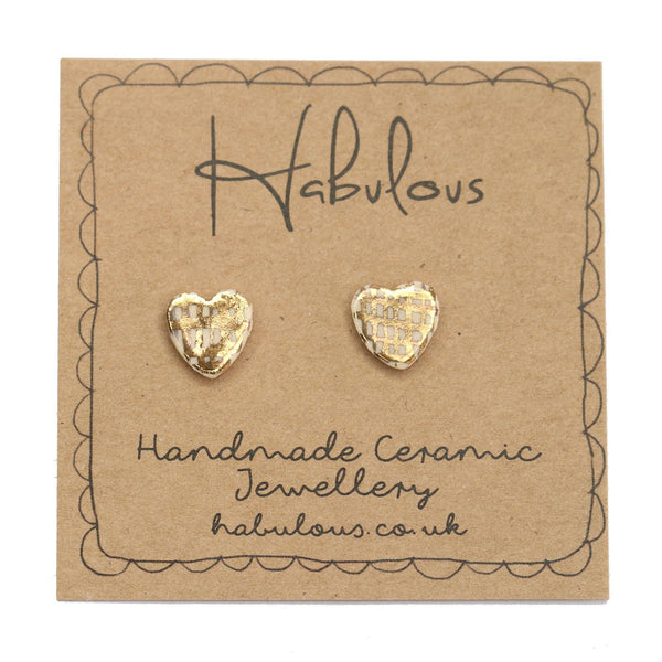 Clay Gold Crosshatch Ceramic Heart Studs - Insideout