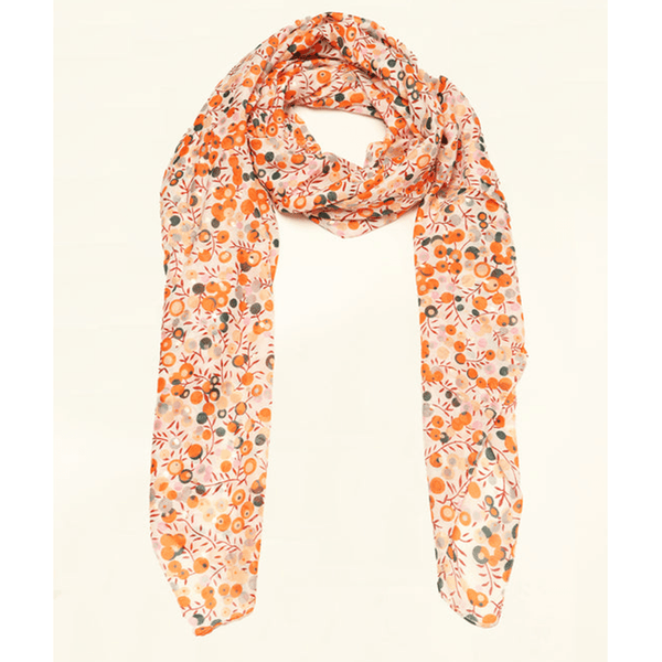 Coral Ditsy Floral Print Scarf With Metallic Spots - Insideout