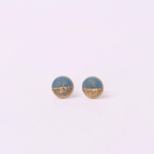 Denim Blue Gold Dip Circle Stud Earrings - Insideout