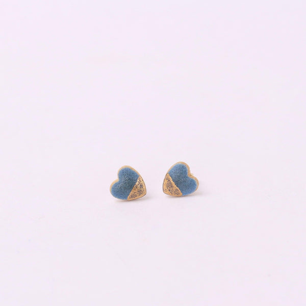 Denim Blue Gold Dip Heart Stud Earrings - Insideout