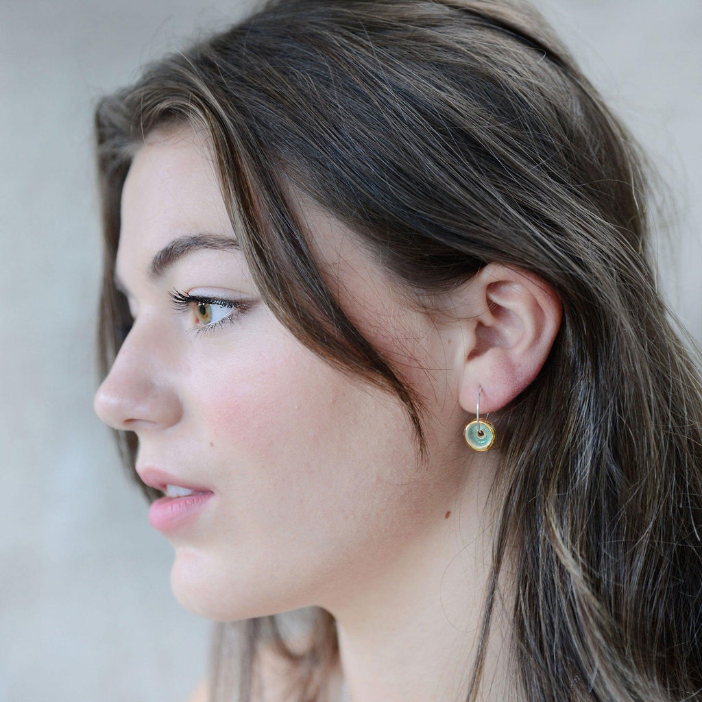 Emerald and Gold Sterling Silver Small Hoops - Insideout