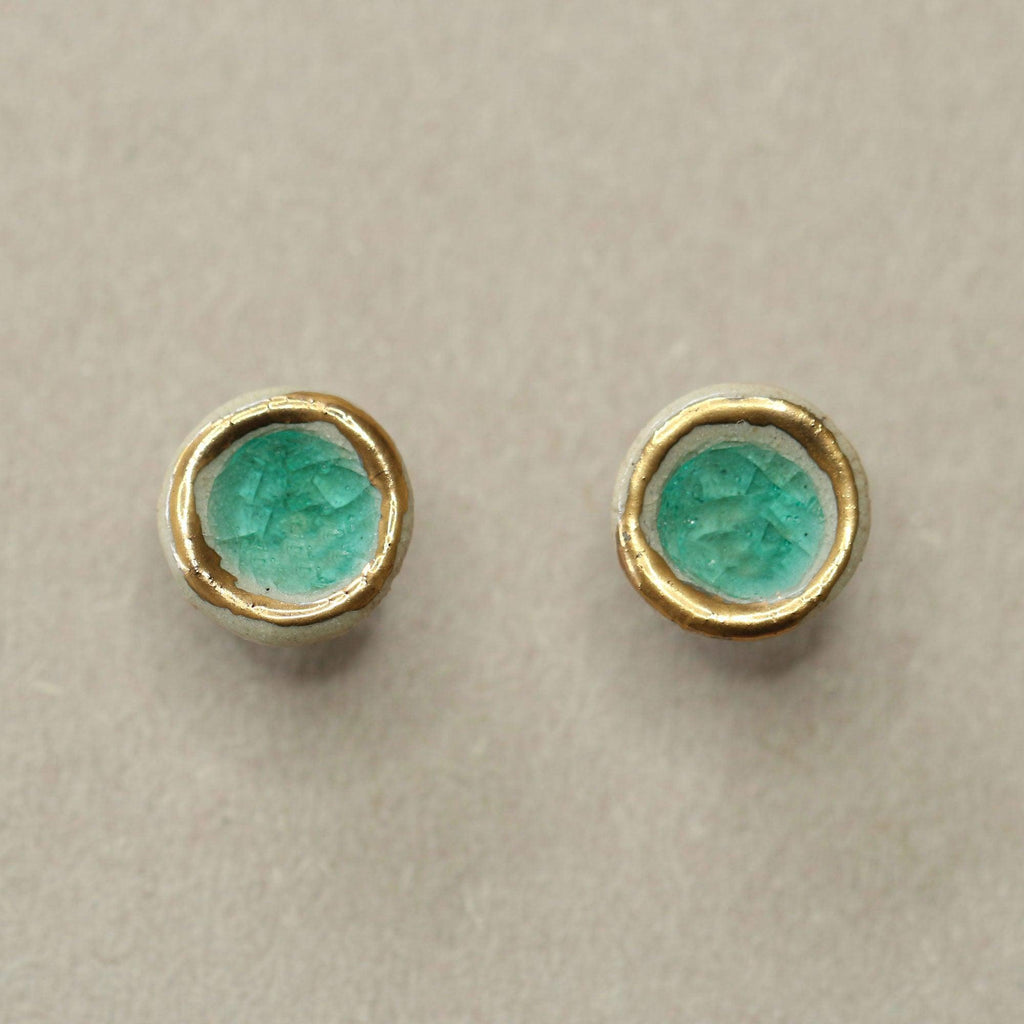 Emerald and Gold Sterling Silver Studs - Insideout