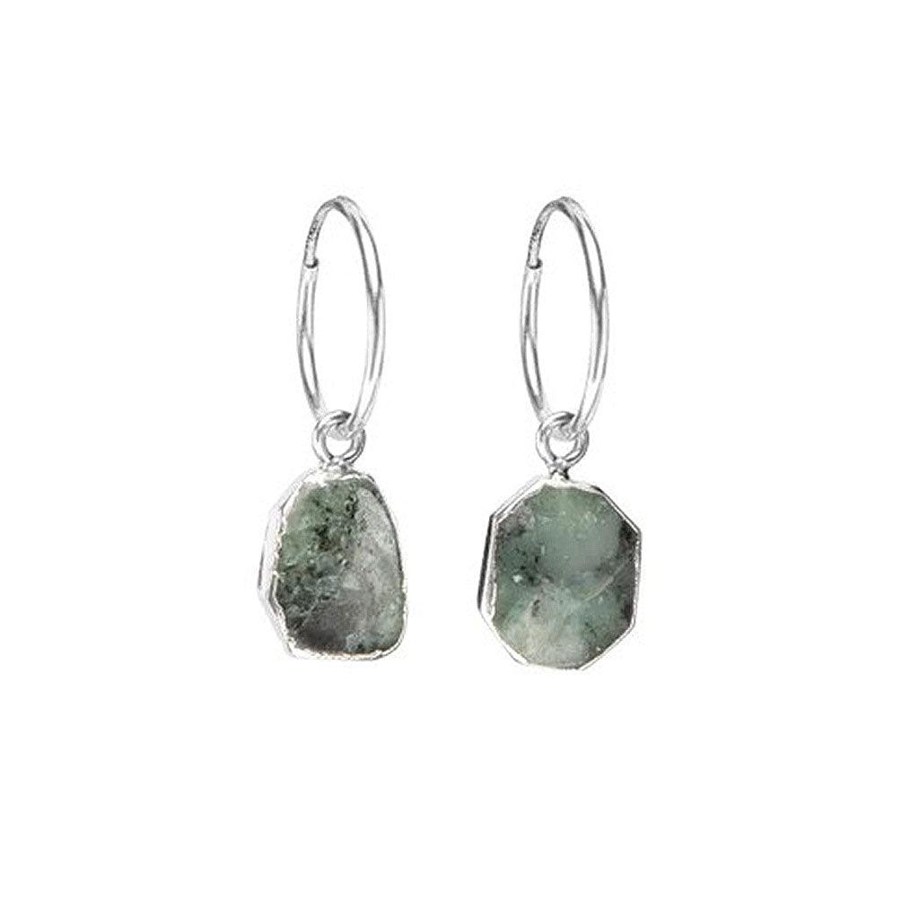 Emerald Gem Slice Thick Hoop Earrings Sterling Silver - Insideout