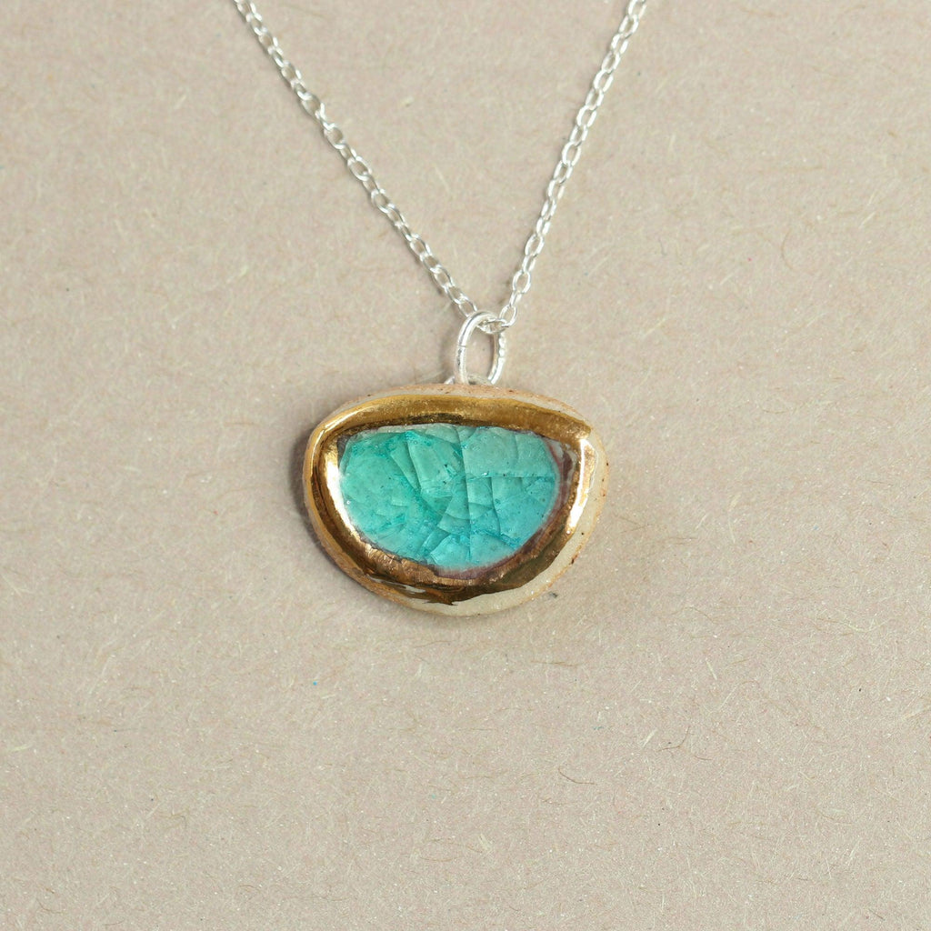 Emerald Turquoise Lagoon Crescent Sterling Silver Pendant - Insideout