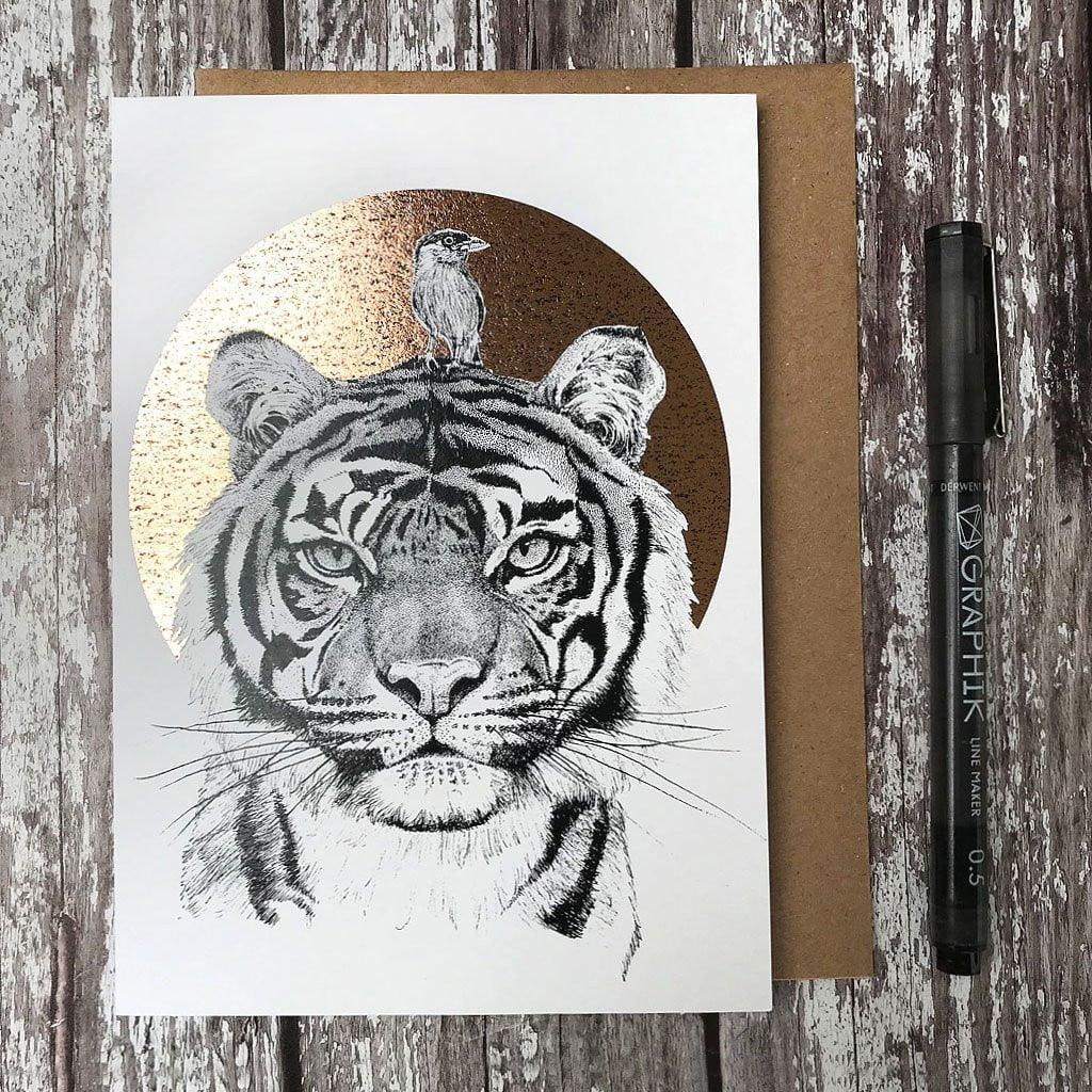 FF02 Tiger & Brahminy Starling Foiled Card - Insideout