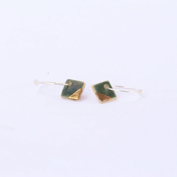Forest Green Gold Dip Square Silver Hoop Earrings - Insideout