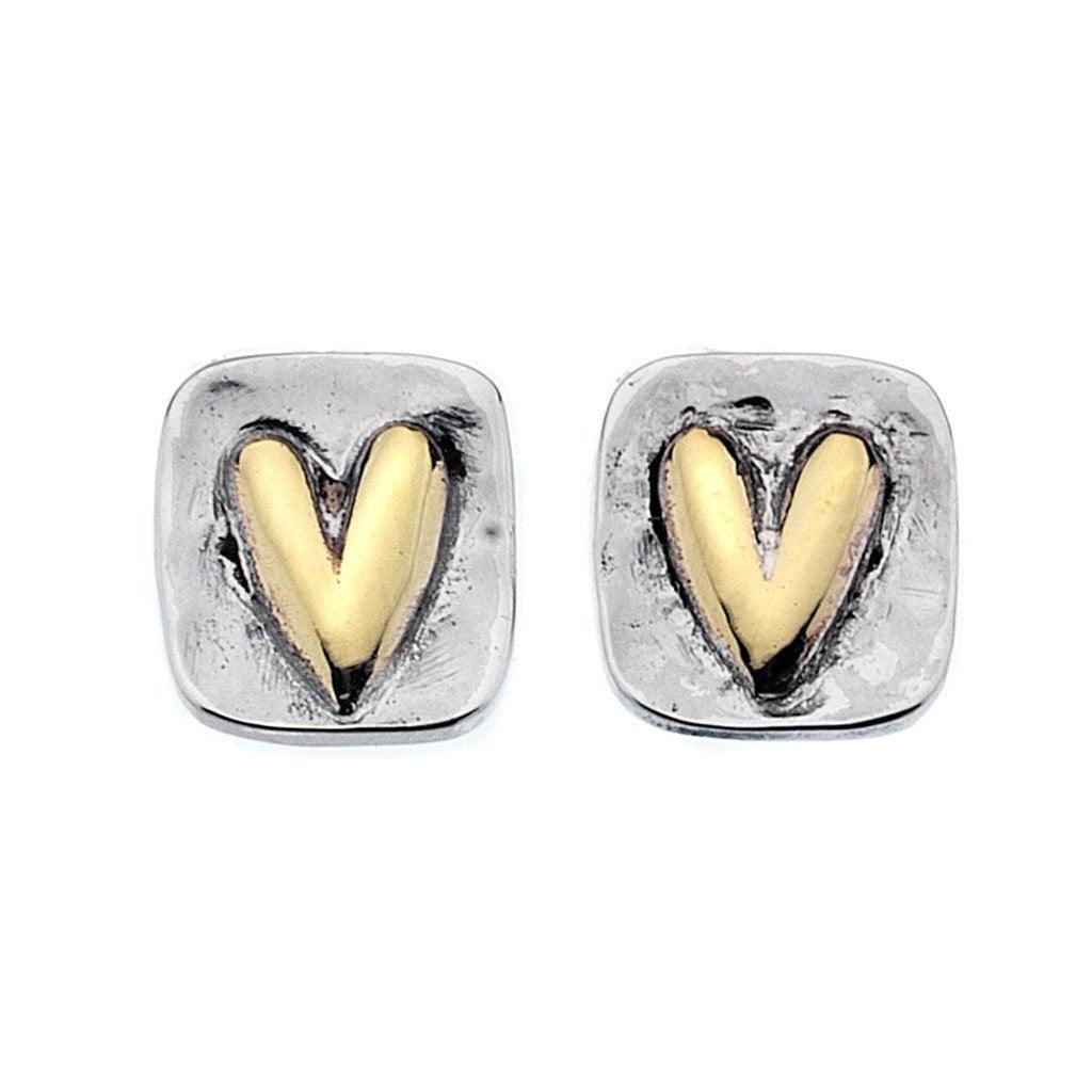 Hammered Brass Heart Silver Studs - Insideout