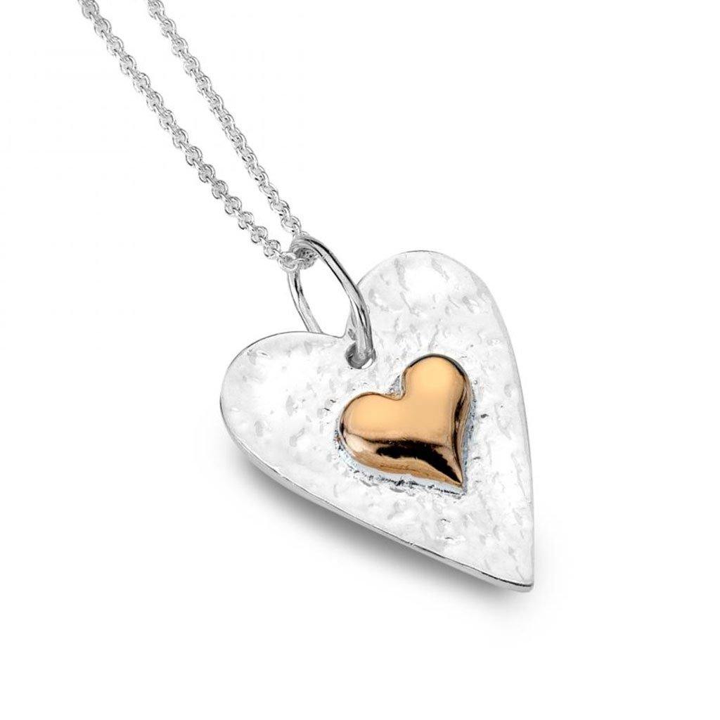 Hammered Sterling Silver And Rose Gold Plate Heart Pendant Necklace - Insideout