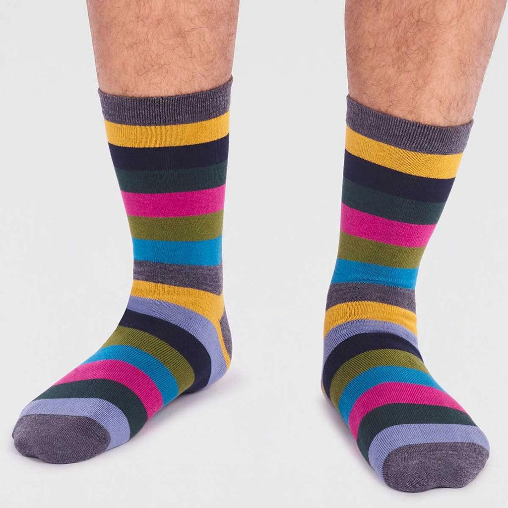 Jase Bamboo Stripe Socks Dark Grey Marle - Insideout