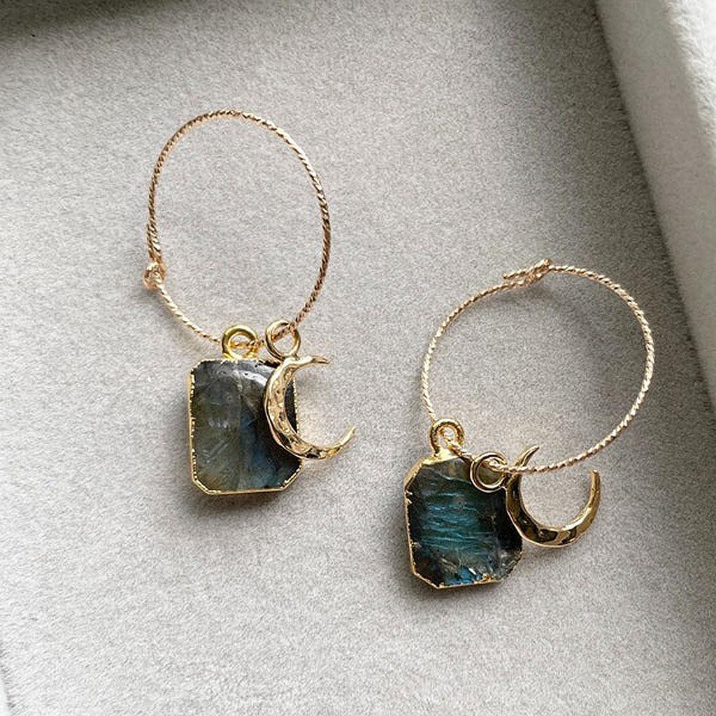 Labradorite & Moon Sparkle Rope Hoop Earrings - Insideout
