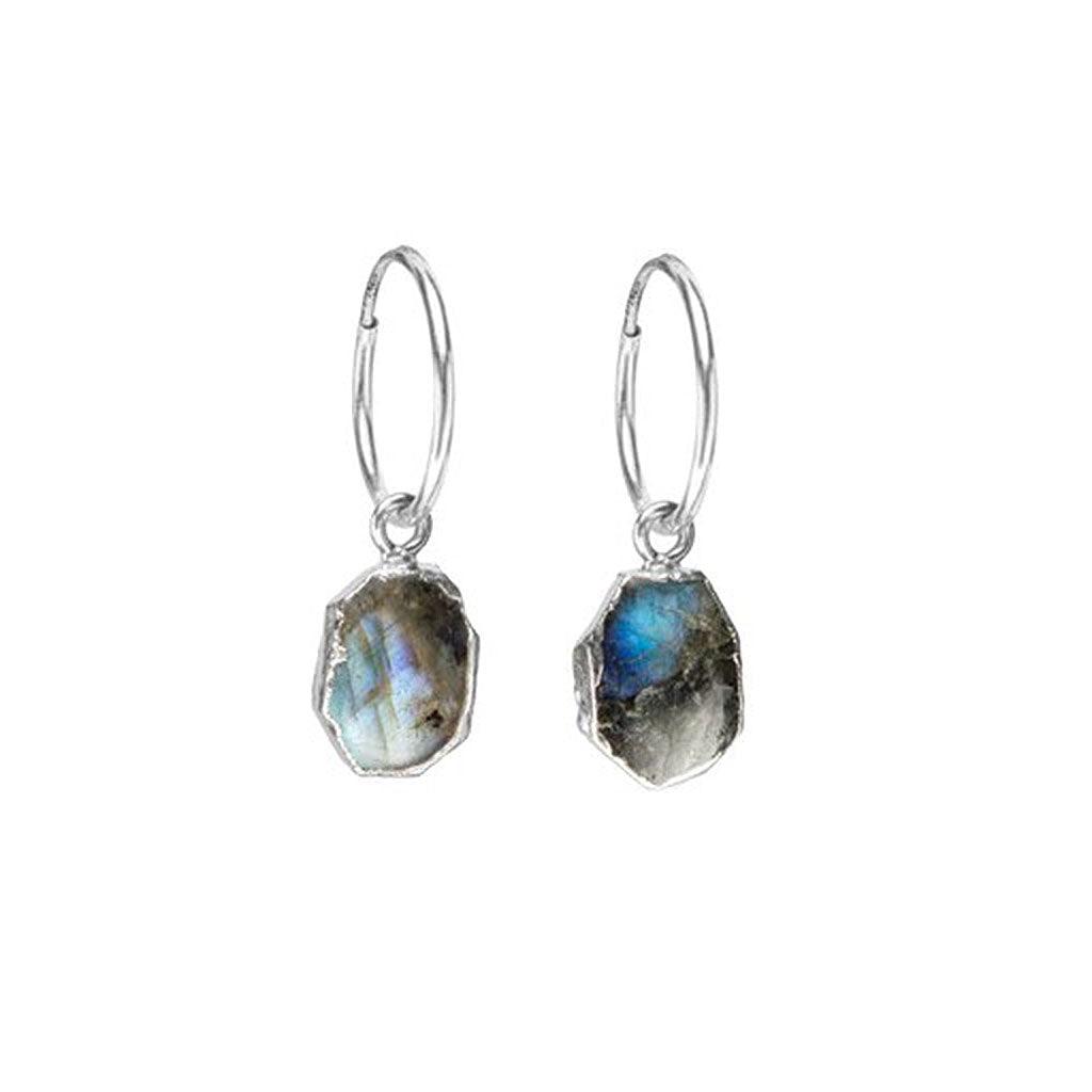 Labradorite Gem Slice Thick Hoop Earrings Sterling Silver - Insideout