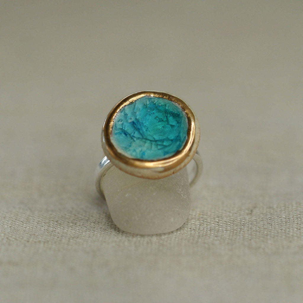 Large Round Blue Emerald Lagoon Ring - Insideout