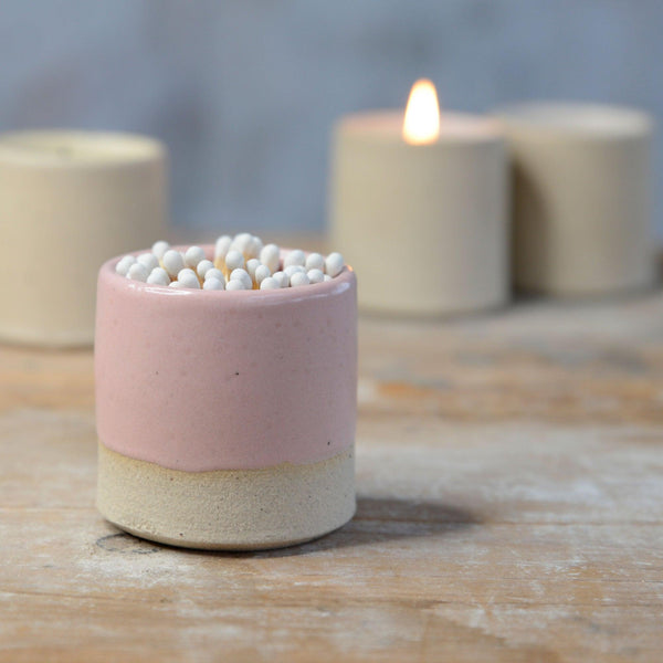 Match Striker Pot with Matches in Pale Pink Stone Series - Habulous
