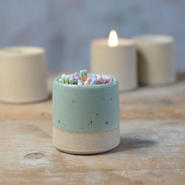 Match Striker Pot with Matches in Mint Green Stone Series - Habulous