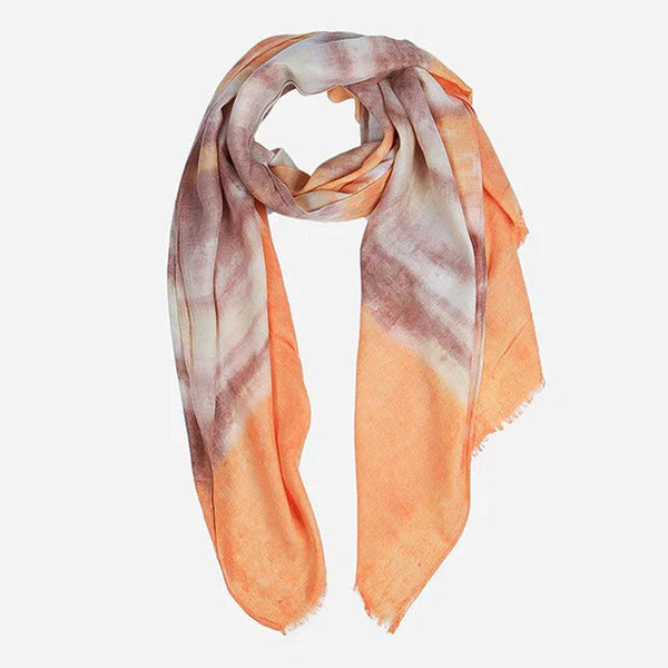 Orange Watercolour Scarf with Colourblock Border - Insideout