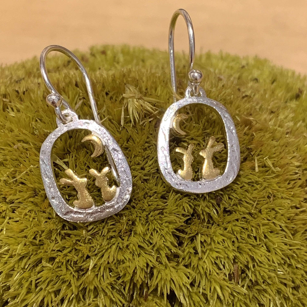 Rabbit and moon sterling silver earrings - Insideout